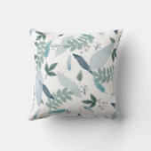 青い緑の羽の葉パターン クッション (裏面)