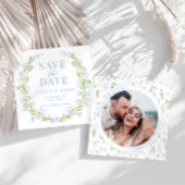 青い緑の花日付の写真の招待状を保存