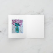 青い緑の花瓶カードに紫色の花 カード (内部)