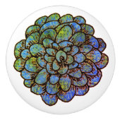 青い緑の花 セラミックノブ (正面)