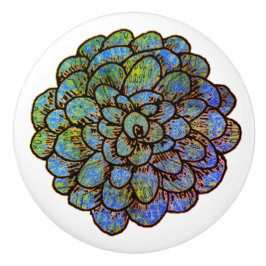 青い緑の花 セラミックノブ