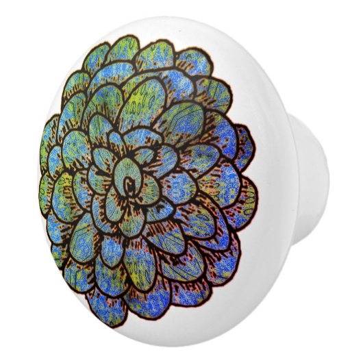 青い緑の花 セラミックノブ (右)