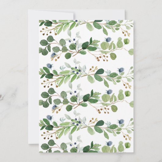 青い緑の葉ああ鹿の赤ちゃんシャワー招待状 招待状 (裏面)