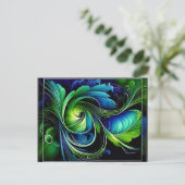 青い緑の葉の抽象芸術 ポストカード (スタンド正面)