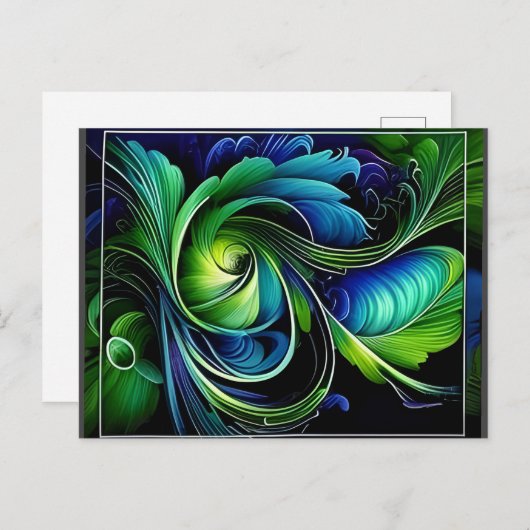 青い緑の葉の抽象芸術 ポストカード (正面/裏面)