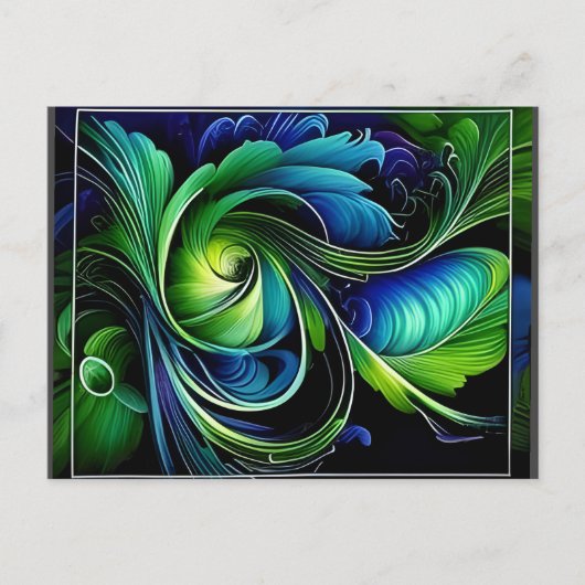 青い緑の葉の抽象芸術 ポストカード (正面)