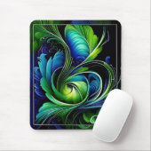 青い緑の葉の抽象芸術 マウスパッド (マウス)