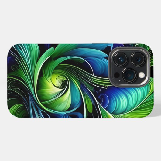 青い緑の葉の抽象芸術 iPhoneケース (裏面横)