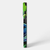 青い緑の葉の抽象芸術 iPhoneケース (左側面)