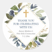 青い緑の葉の金ゴールド最初の共産主義バプテスマ ラウンドシール (正面)