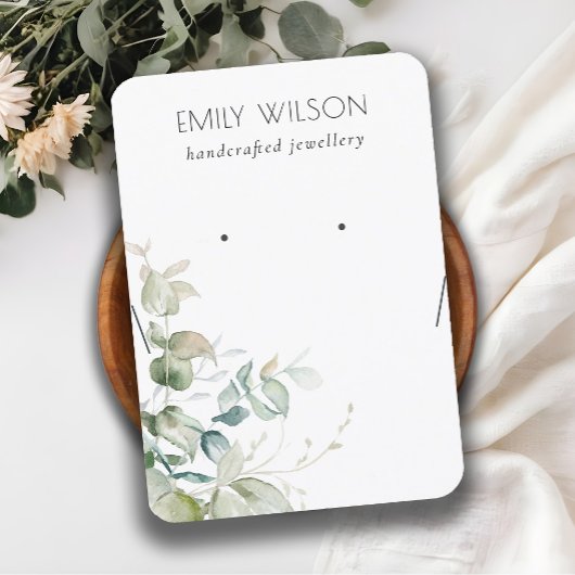 青い緑の葉束イヤリングネックレスディスプレイ 名刺