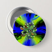 青い緑の虹の上に蝶の星とドロップ 缶バッジ (正面&裏面)