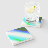 青い緑の虹の抽象芸術テクスチャパターンアートt ストーンコースター (横)