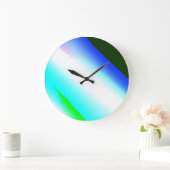 青い緑の虹の抽象芸術テクスチャパターンアートt ラージ壁時計 (ホーム)