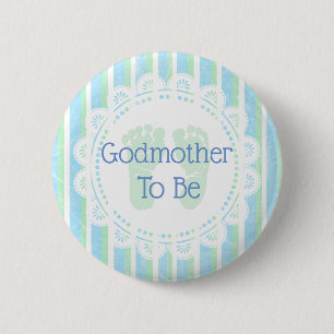 青い緑の赤ちゃんシャワーボタンになるgodmother 缶バッジ