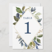 青い緑の金ゴールドの葉の緑のテーブル番号 招待状 (正面)