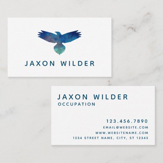 青い緑の鳥のシルエット雲ミニマル 名刺 (正面/裏面)