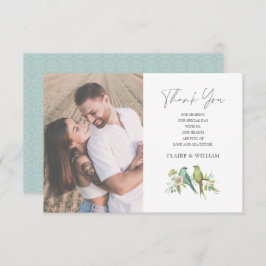 青い緑の鳥のフローラ水の色結婚の サンキューカード