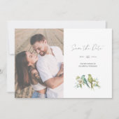 青い緑の鳥の水の色結婚の写真 セーブザデート (正面)