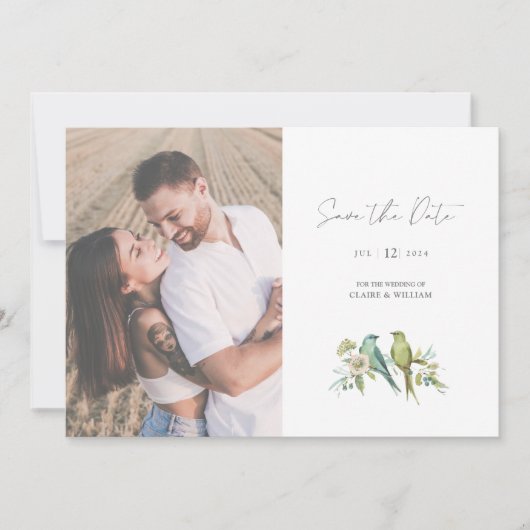 青い緑の鳥の水の色結婚の写真 セーブザデート (正面)