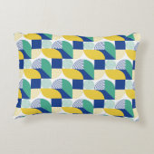 青い緑の黄色い抽象芸術幾何学的パターン アクセントクッション (裏面)