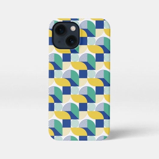 青い緑の黄色い抽象芸術幾何学的パターン iPhoneケース (裏面)