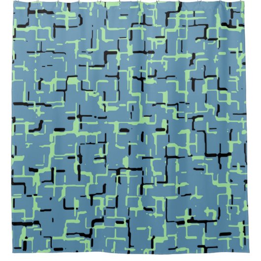 青い緑の黒のパタユニークーン シャワーカーテン (正面)