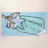 青い緑のjarボトル名おもしろい ビーチタオル (正面)