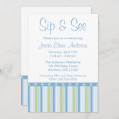 青い緑のsipとseeのストライプ 招待状 (正面/裏面)