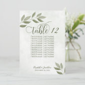 青い緑離れの結婚座席チャートカード (スタンド正面)