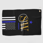 青い線とモノグラムの名前/署モダン名 ゴルフタオル (横)