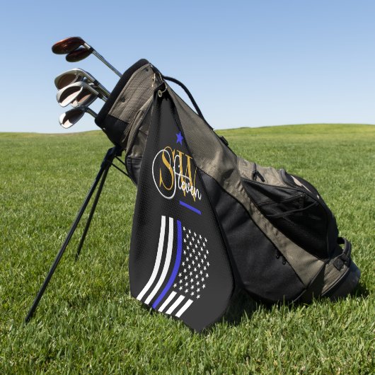 青い線とモノグラムの名前/署モダン名 ゴルフタオル (グリーン)