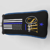 青い線とモノグラムの名前/署モダン名 ゴルフヘッドカバー (正面)