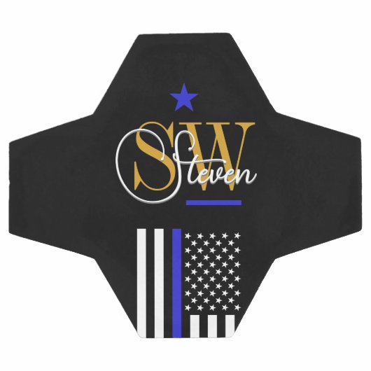 青い線とモノグラムの名前/署モダン名 サッカーボール (フラット)