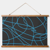 青い線のアート（黒） 吊り下げ型タペストリー (正面)