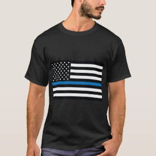 青い線の旗、青いを持つアメリカのストライプ旗 Tシャツ