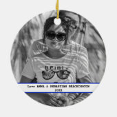 *~*青い線の細い旗警察ありがとう写真 セラミックオーナメント (裏面)