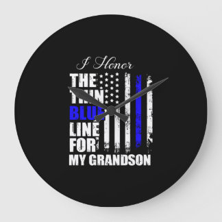 青い線の警察が青い旗を掲げる ラージ壁時計