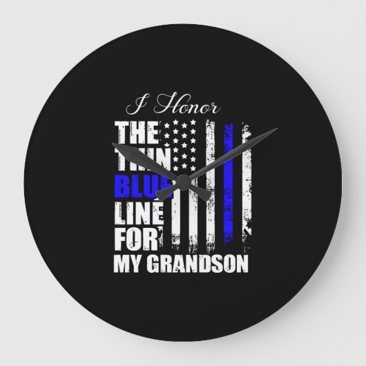 青い線の警察が青い旗を掲げる ラージ壁時計 (正面)