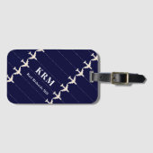 青い線を持つ飛行機点々のあるを旅行する ラゲッジタグ (正面横)