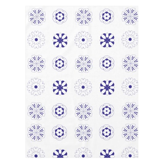 青い線花模様 テーブルクロス (正面)
