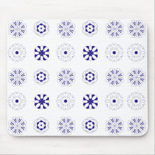 青い線花模様 マウスパッド
