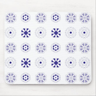 青い線花模様 マウスパッド