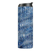 青い編み物の羊毛テクスチャのフォト背景をクローズアップ タンブラー (回転左)