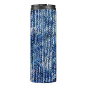 青い編み物の羊毛テクスチャのフォト背景をクローズアップ タンブラー (裏面)