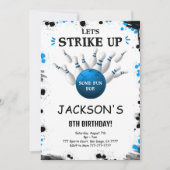 青い編集可能なボウリング招待状 招待状 (正面)