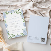 青い縁どあじさい、背面のQRコー結婚ド、