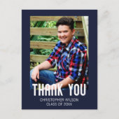 青い縁ど写真卒業式ありがとうはがき ポストカード (正面)