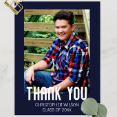 青い縁ど写真卒業式ありがとうはがき ポストカード