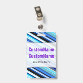 青い縞のさまざまな陰; パーソナライズな名前 バッジ (Back with Clip)